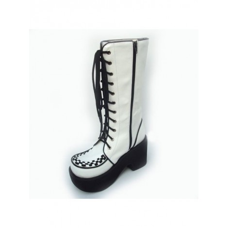 White 3.5" High Heel Cute Patent Leather Round Toe Mid-calf GirlsLolita Boots