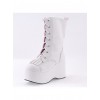 White 3.5" High Heel Cute Patent Leather Round Toe Mid-calf GirlsLolita Boots