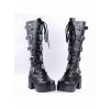 Black PU Straps Buckles Punk Rock Women's Gothic Lolita High Heel Boots