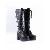 Black PU Straps Buckles Punk Rock Women's Gothic Lolita High Heel Boots