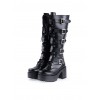 Black PU Straps Buckles Punk Rock Women's Gothic Lolita High Heel Boots