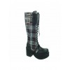 Black-White 3.5" Heel High Cute Patent Leather Round Toe Cross Straps Platform Girls Lolita Boots