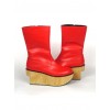 Red 2.0" Heel High Cute PU Round Toe Cross Straps Platform Girls Lolita Boots