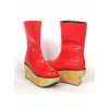 Red 2.0" Heel High Cute PU Round Toe Cross Straps Platform Girls Lolita Boots