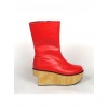 Red 2.0" Heel High Cute PU Round Toe Cross Straps Platform Girls Lolita Boots