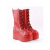 Red and White 2.8" Stylish PU Round Toe Sweet Girls Lolita Boots