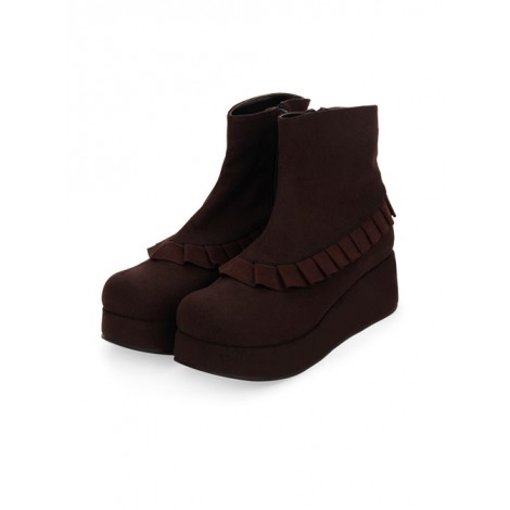 Round-toe Ruffle College Lolita Platform Booties