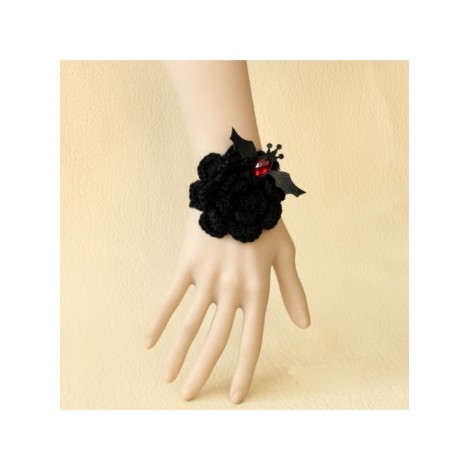 Black Angel Floral Bat Lolita Wrist Strap