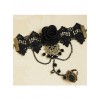 Fashion Black Vintage Rose Flower Crystal Lolita Wrist Strap And Ring