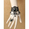 Gorgeous Black Lace And Black Gem Lolita Wrist Strap And Ring