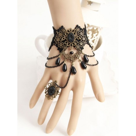 Gorgeous Black Lace Lolita Bracelet And Ring Set