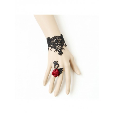 Gothic Black Lace Swan Lolita Bracelet And Ring Set