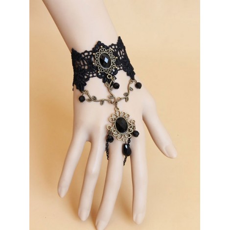 Gothic Retro Black Lolita Wrist Strap And Ring