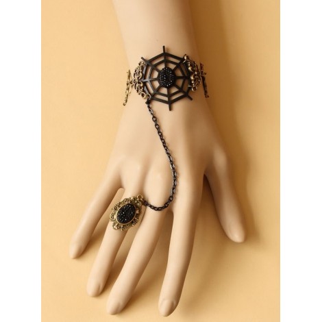 Handmade Black Lace Cobweb Laday Lolita Bracelet And Ring Set