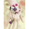 Purple Bowknot And Rose Lolita Wrist Strap And Ring Set