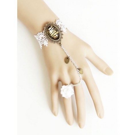 Retro White Lace Lady Handmade Lolita Bracelet And Ring Set