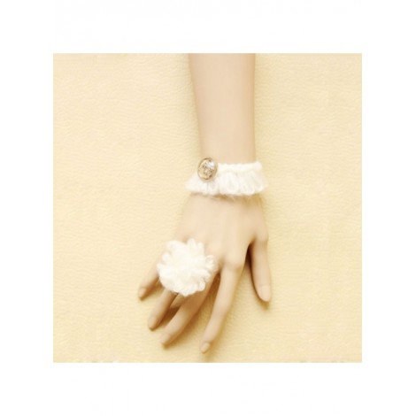 Sweet White Floral Lolita Bracelet And Ring Set