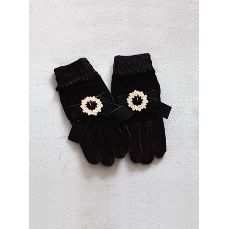 Round Rhinestone Gemstone Vintage Velvet Big Bowknot Classic Lolita Gloves