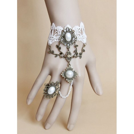 White Lace Alloy Vine Retro Pearl Lolita Wrist Strap