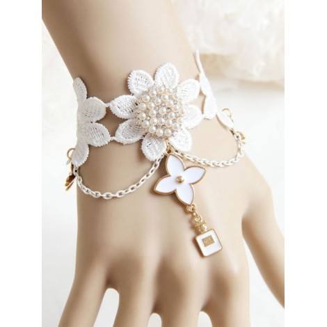 White Lace Pearls Bridesmaid And Bride Classic Lolita Bracelet