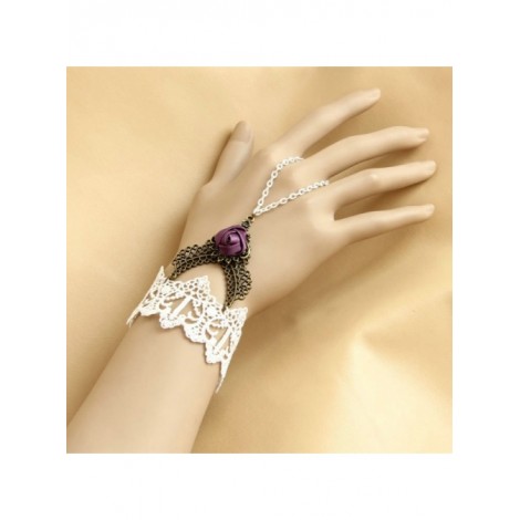 White Lace Purple Rose Lolita Wrist Strap