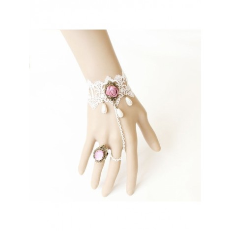 White Lace Rose Handmade Lolita Bracelet And Ring Set