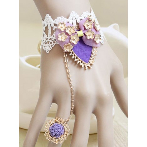 Classic White Lace Purple Bow Girls Lolita Wrist Strap