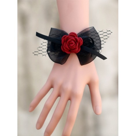 Concise Black Lace Bowknot Girls Lolita Wrist Strap