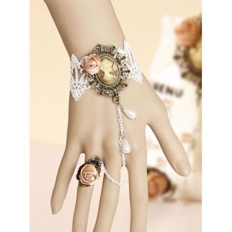 Elegant White Lace Princess Lolita Bracelet And Ring Set