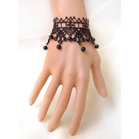 Charming Black Lace Bead Chain Girls Lolita Wrist Strap