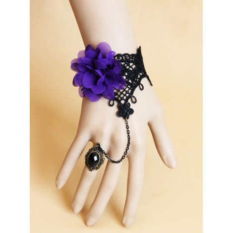 Gothic Black Lace Lolita Bracelet And Ring Set