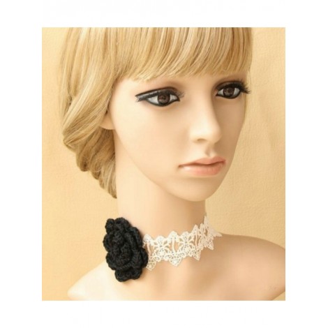 Sexy White Lace Black Floral Girls Lolita Necklace