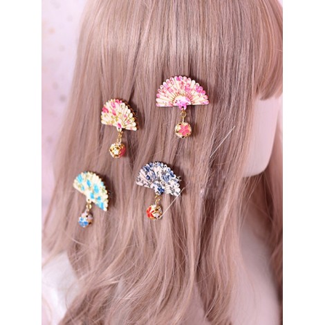 Small Bell Pendant Chinese Style Fan-shaped Sweet Lolita Hairpin