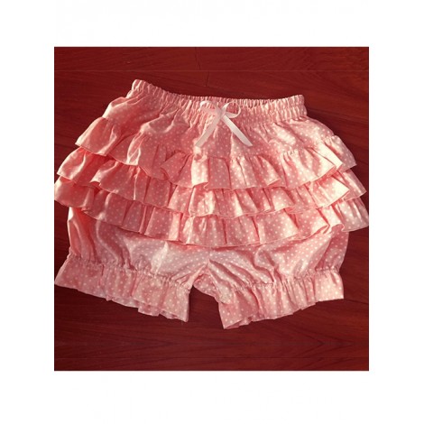 Cute White Wave Points Pink Bowknot Sweet Lolita Bloomers