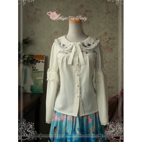 Magic Tea Party Rose Tea Party Series White Chiffon Long Sleeve Lolita Shirt