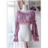 Purple-red Chiffon Lolita Super Short Top With Detachable trumpet Sleeve