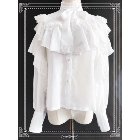 Retro Bowknot Chiffon Lolita Ruffles Long Sleeve Shirt