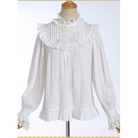 White Cotton Little High Collar Classic Lolita Long Sleeve Shirt