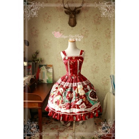 Sweet Christmas Series Printed Lace Red Lolita Sleeveless Dress