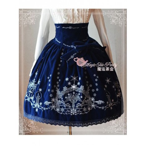 Winter Mass Embroidery Navy Blue High Waist Classic Lolita Skirt