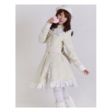 Glamorous Beige Long Sleeves Bow White Lace Lolita Coat