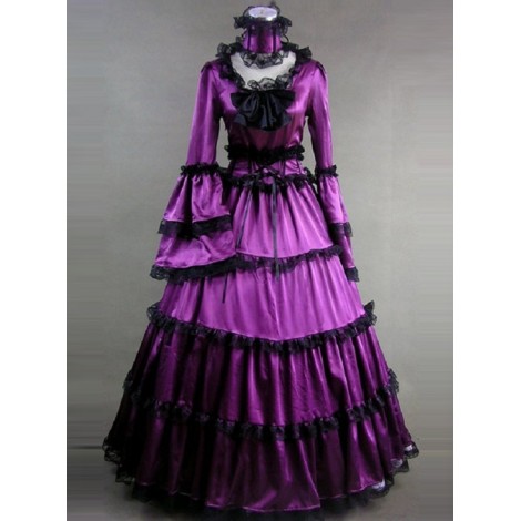 Matte Satin Lace Gothic Lolita Prom Dress