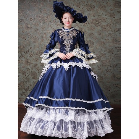 Palace Style Lace Embroidery Navy Blue Classic Lolita Prom Dress