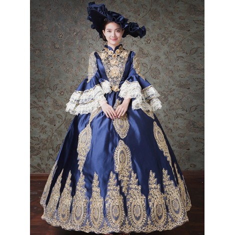 Palace Style Navy Blue Elegant Classic Lolita Prom Long Dress