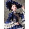 Palace Style Lace Embroidery Navy Blue Classic Lolita Prom Dress