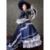 Palace Style Lace Embroidery Navy Blue Classic Lolita Prom Dress