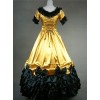 Retro Yellow And Black Lace Ruffles Round Collar Lolita Prom Dress (Extra Large)