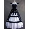 White & Black Cuff Sleeves Bandage Ruffled Cotton Gothic Lolita Dress