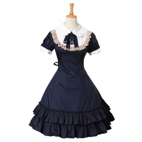 Vintage Dark Blue School Lolita Short Sleeve Dress