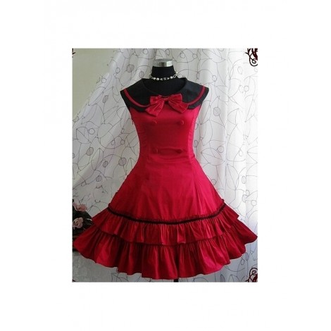 Red Sleeveless Bow Preppy Style Cotton Lolita Dress